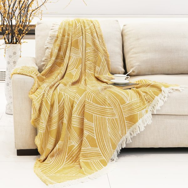 1pc Yellow Chenille Reversible Blanket with Tassel - Soft and Cozy Throw for Bed and Couch - 50x60 Inches