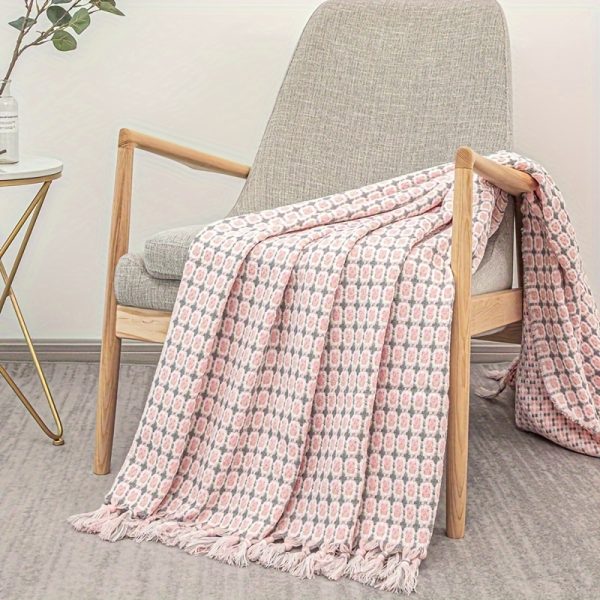 1pc Bohemian Pattern Tassel Blanket, Soft Decorative Knitted Sofa Towel For Comfort And Stress Relax